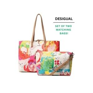 DESIGUAL Pink Red Floral Shopper Tote Handbag Messenger Bag Crossbody Shoulder